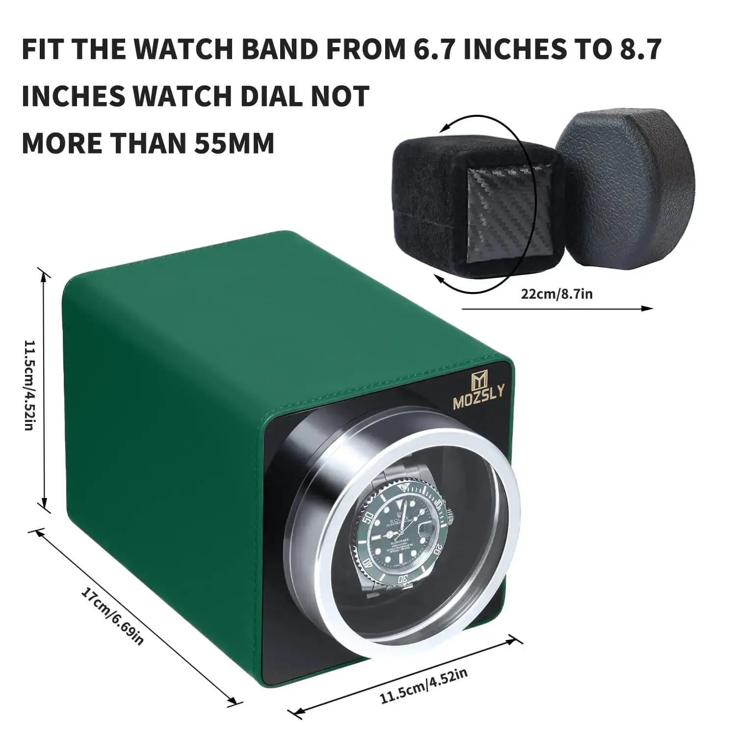 MOZSLY® Single Watch Winder - Green Leather