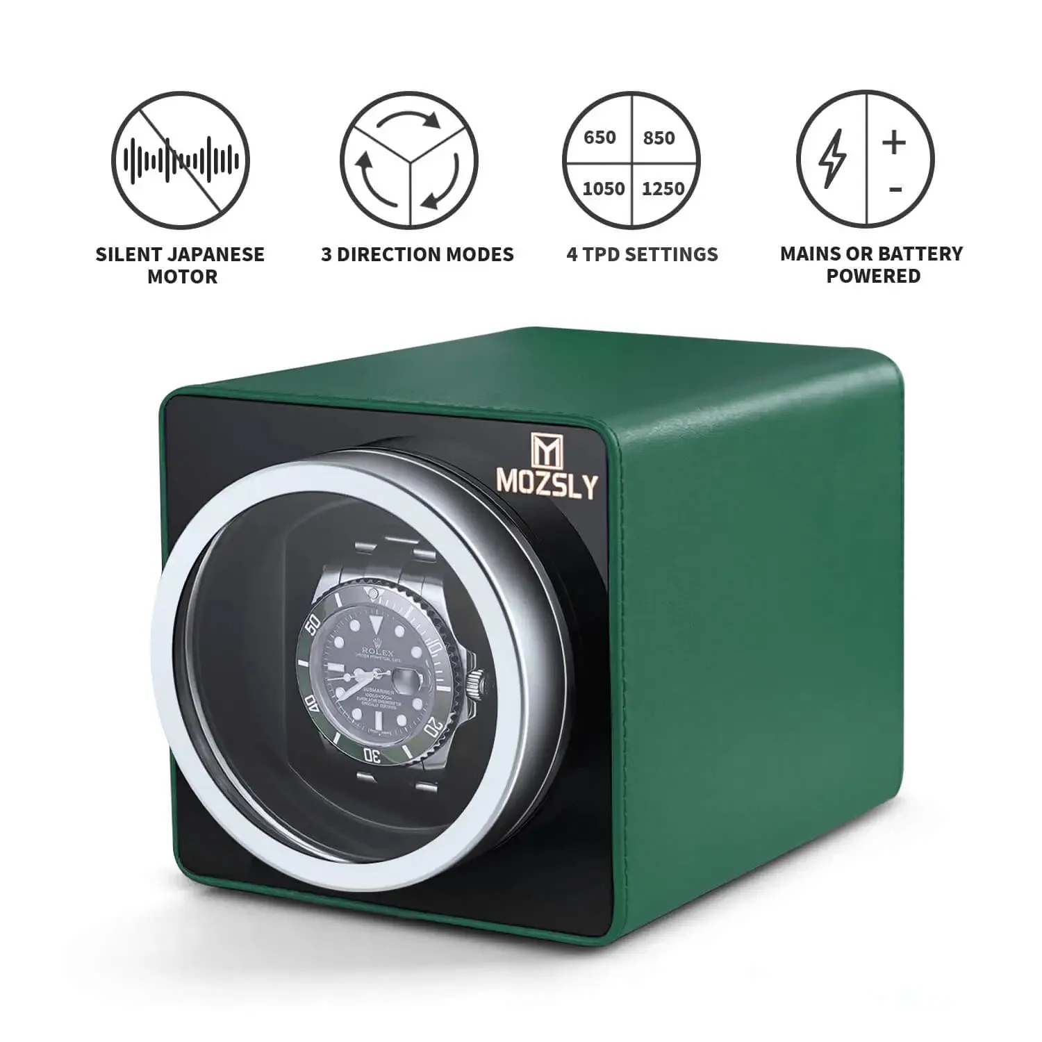 MOZSLY® Single Watch Winder - Green Leather