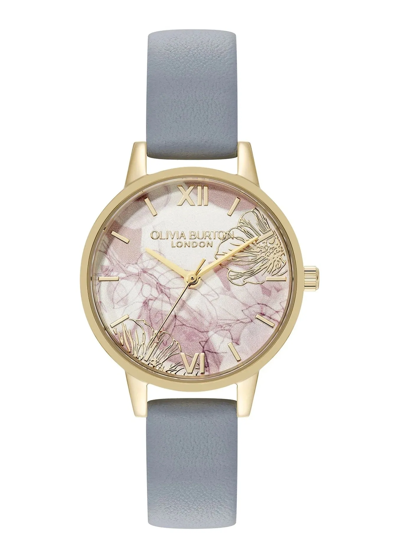 OLIVIA BURTON ABSTRACT FLORAL DIAL CHALK BLUE LEATHER 24000225