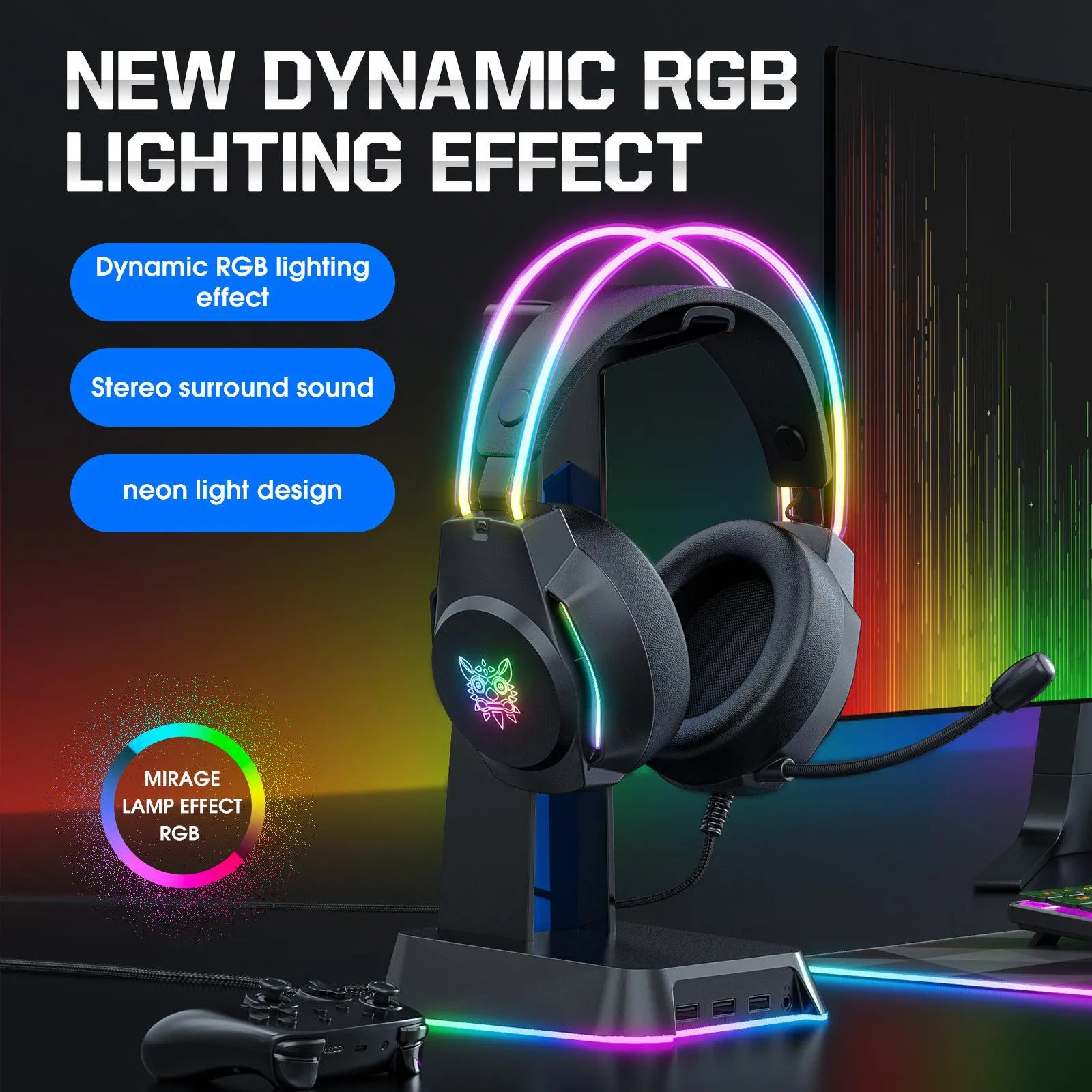 ONIKUMA X26 Head-mounted Earphone RGB Light, Noise Reduction Wired Headphone