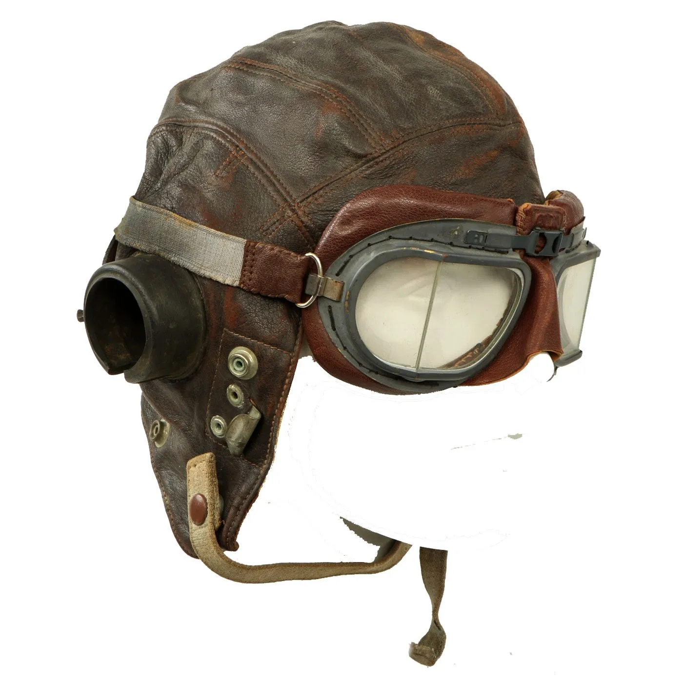 Original British WWII RAF Type C No.4 Leather Flying Helmet with Mk VIII Goggles