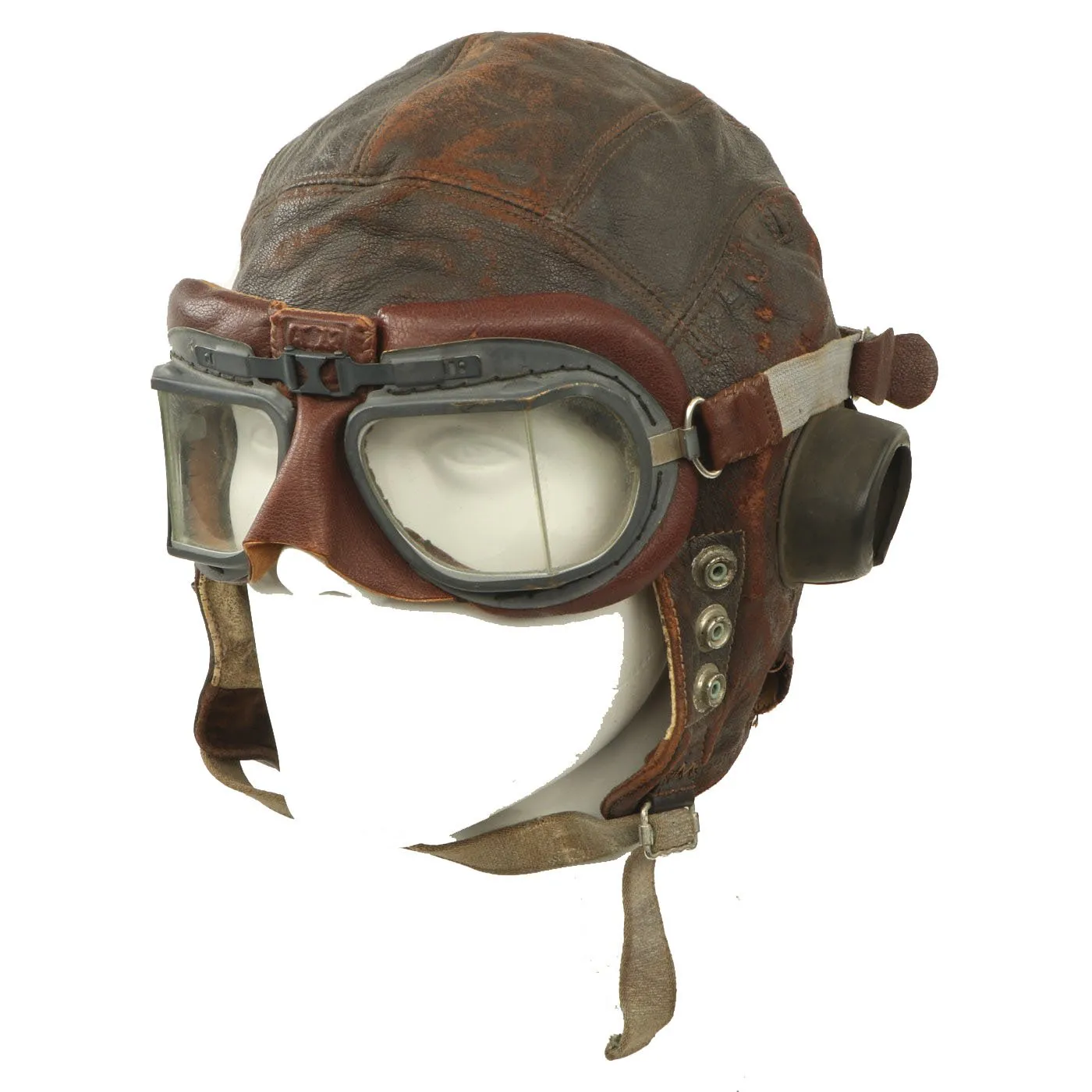 Original British WWII RAF Type C No.4 Leather Flying Helmet with Mk VIII Goggles