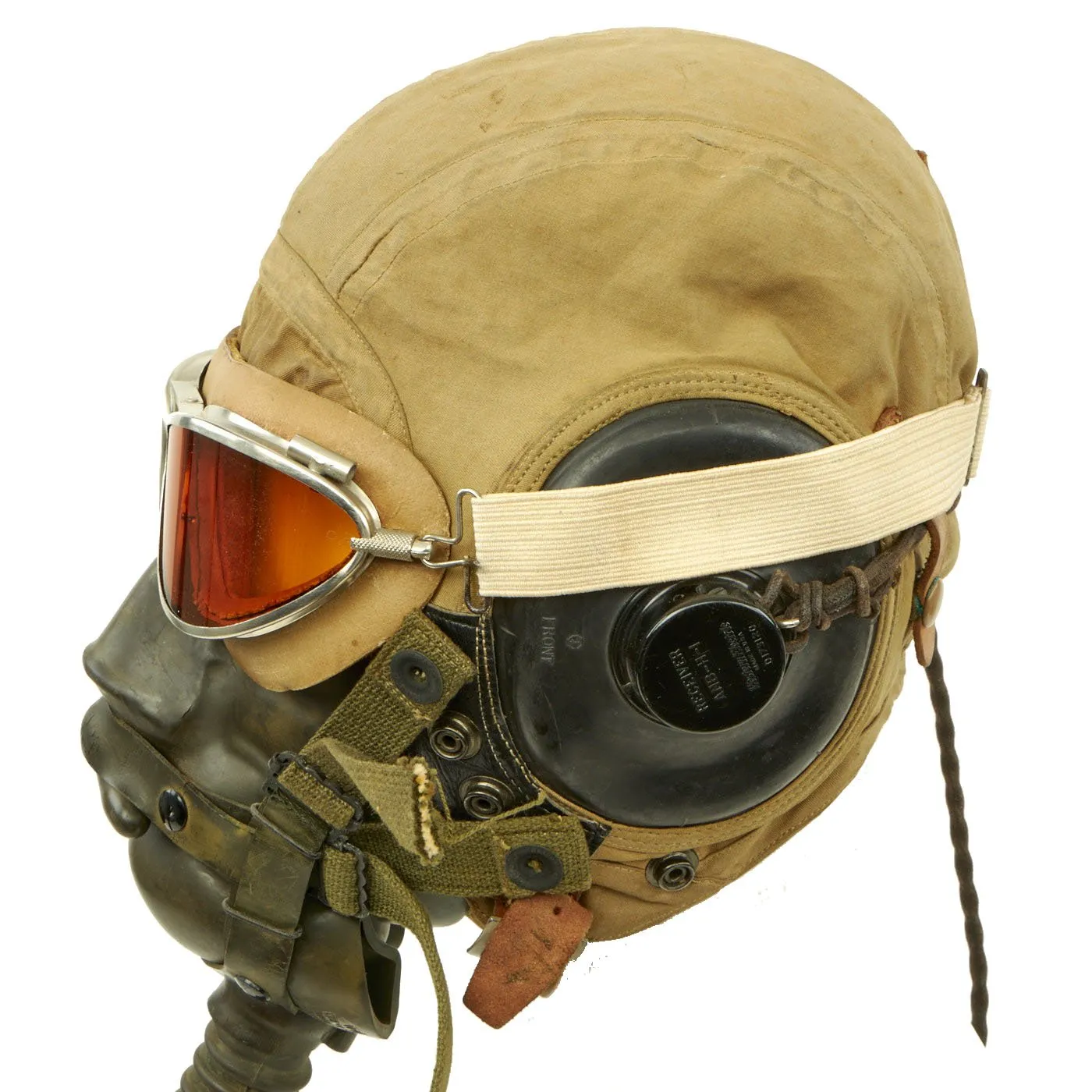 Original U.S. WWII Army Air Forces Aviator Flight Helmet Set - AN6530 Goggles, A-14 Mask, AN-H-15 Helmet with Headphones