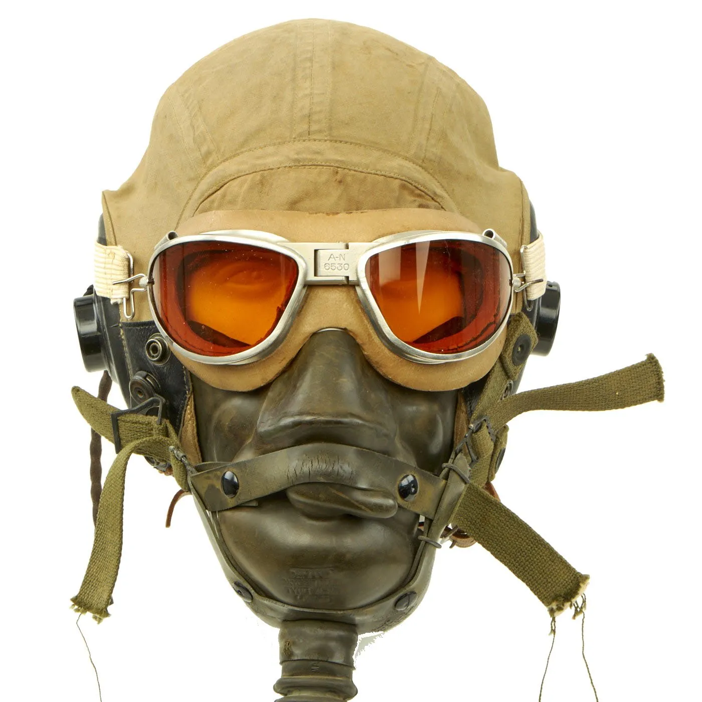 Original U.S. WWII Army Air Forces Aviator Flight Helmet Set - AN6530 Goggles, A-14 Mask, AN-H-15 Helmet with Headphones