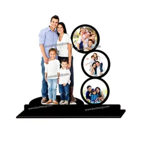 OSMLY Customized Wooden Photo Table Frame with 3 Round & 1 Cutout Photo, Best Wooden Table Frame (10 x 14 inch)