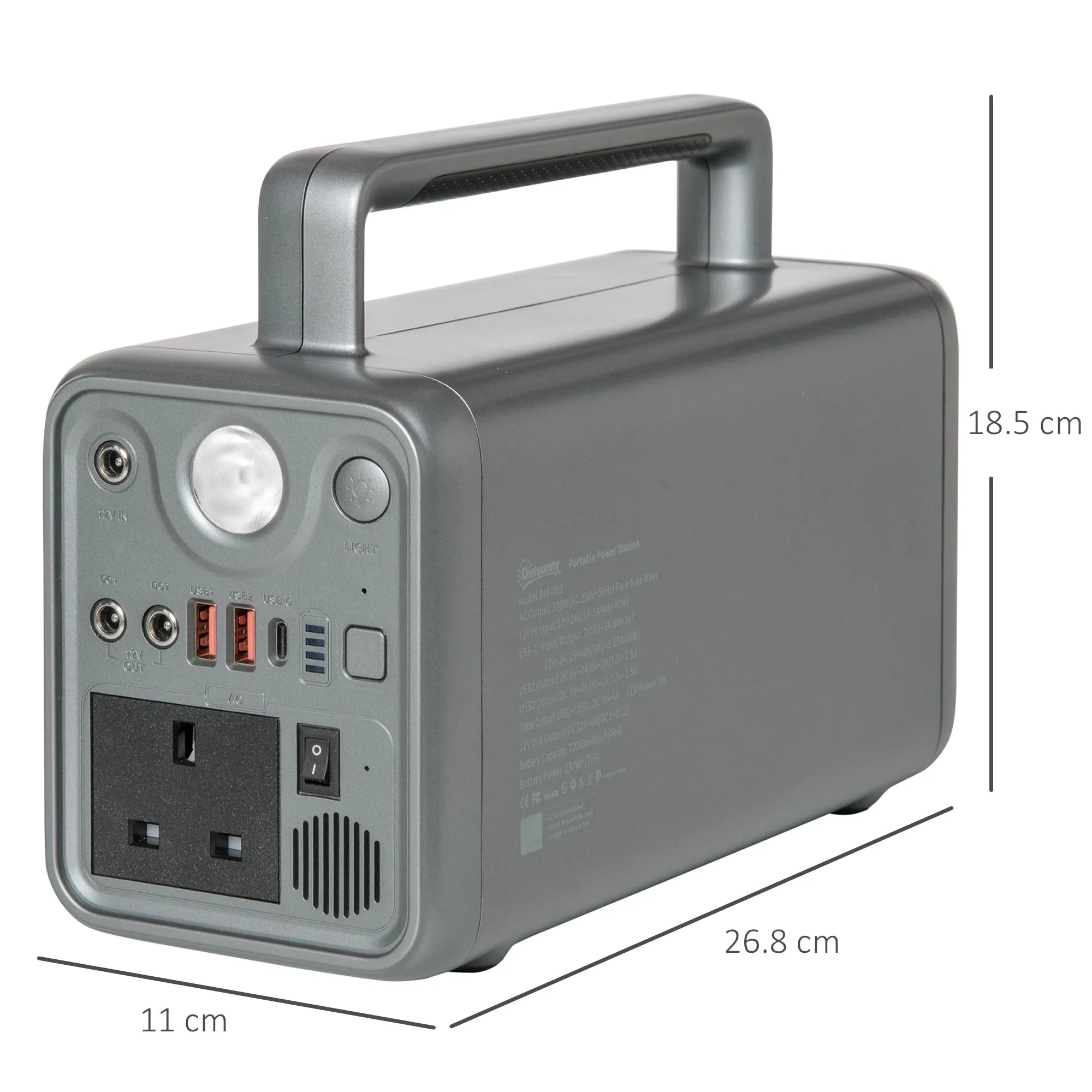 Outsunny 230.4Wh Portable Power Station with AC Outlets USB/PD/CAR Ports