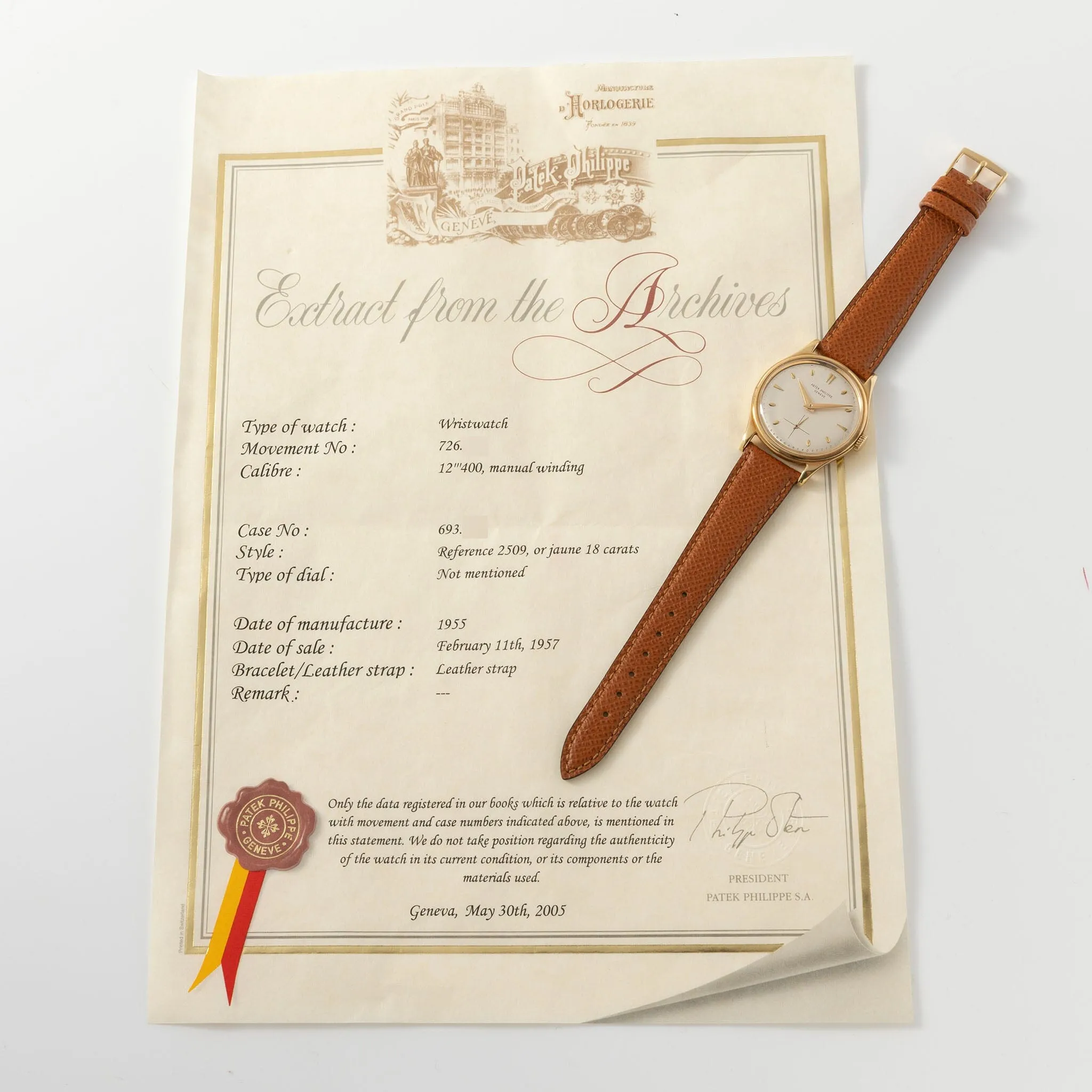 Patek Philippe Calatrava with Extract from the Archives Ref 2509