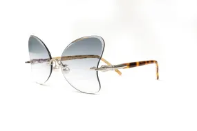 PEARL COLLECTION Silver & Tortoise Acetate Sunglasses, Gradient Grey Butterfly Lenses