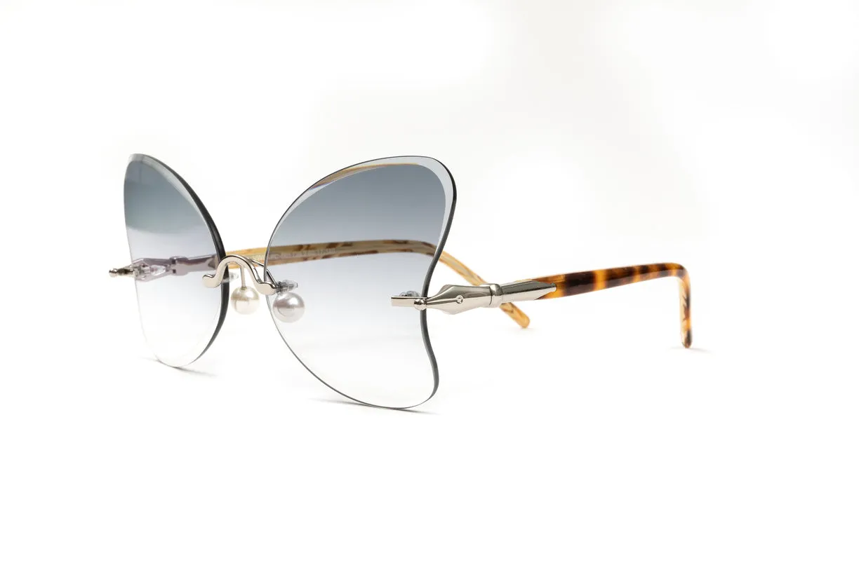 PEARL COLLECTION Silver & Tortoise Acetate Sunglasses, Gradient Grey Butterfly Lenses