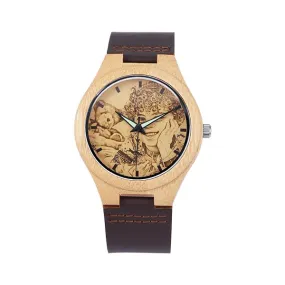 Personalized Custom Photo Texts Wooden Watch Log Wood Case Genuine Leather Watches