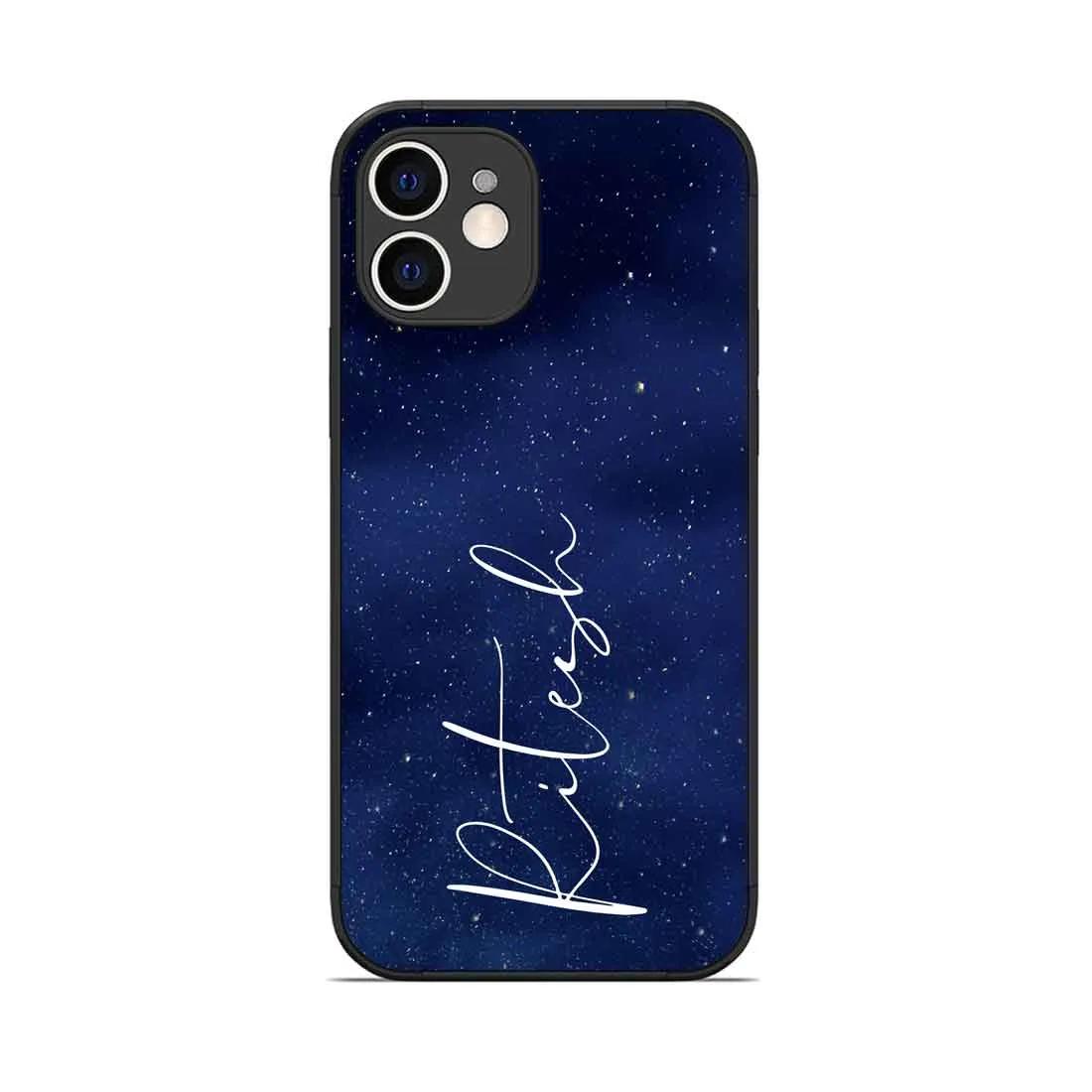 Personalized IPhone 12 Case Navy Blue Mobile Cover With Calligraphy Name - Stars