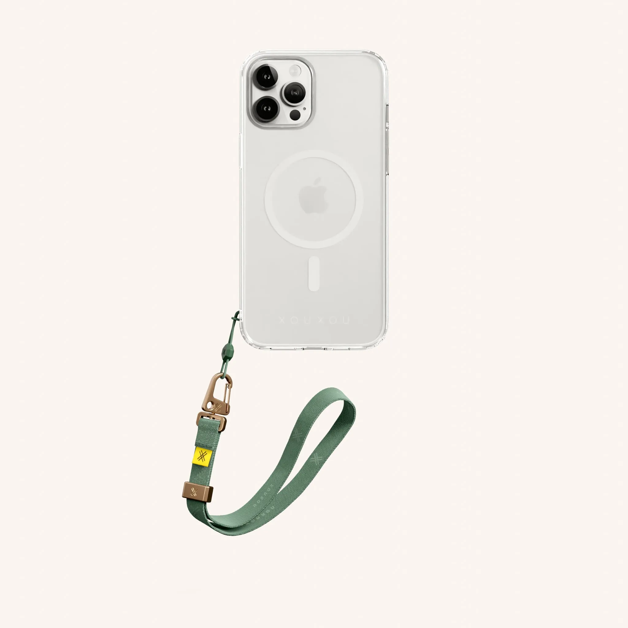 Phone Case with Wrist Strap in Clear   Sage