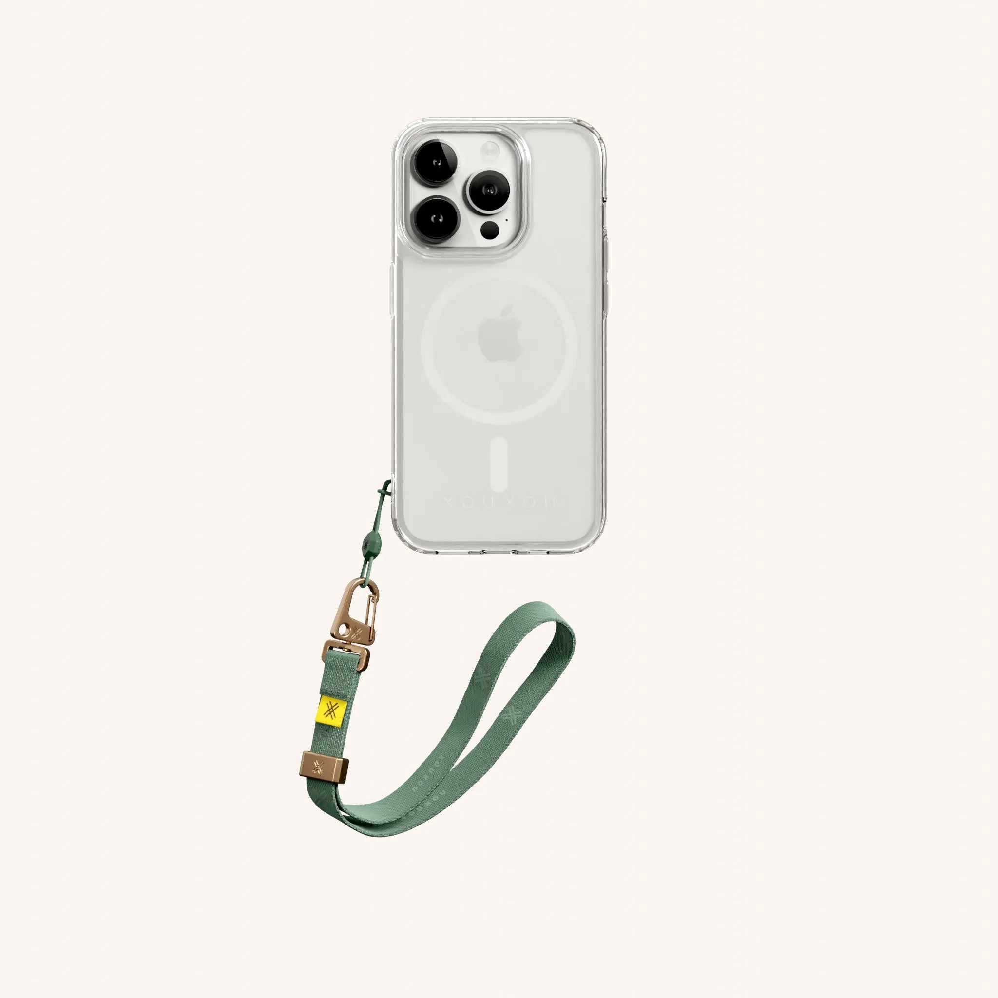 Phone Case with Wrist Strap in Clear   Sage