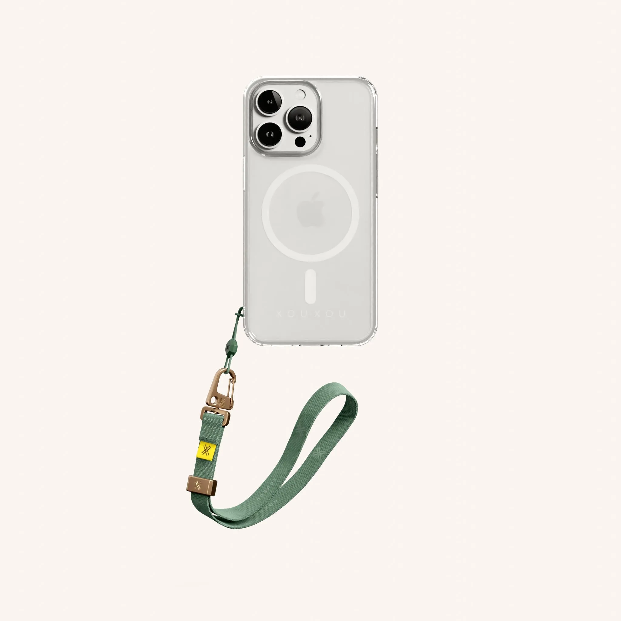 Phone Case with Wrist Strap in Clear   Sage