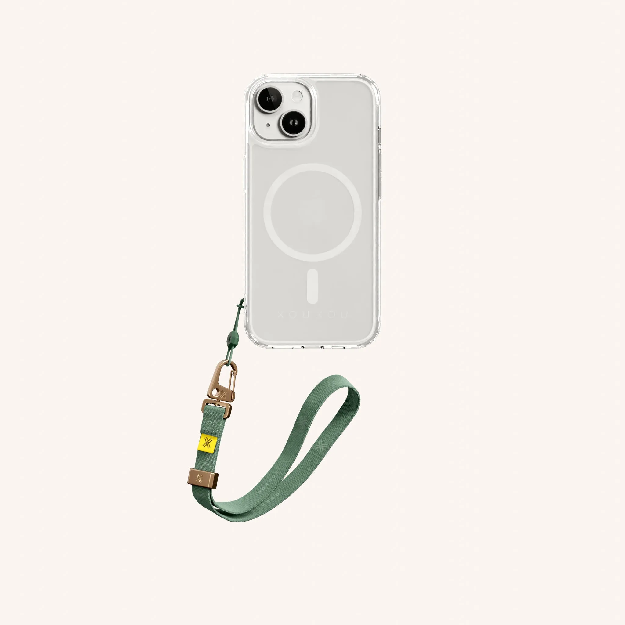 Phone Case with Wrist Strap in Clear   Sage