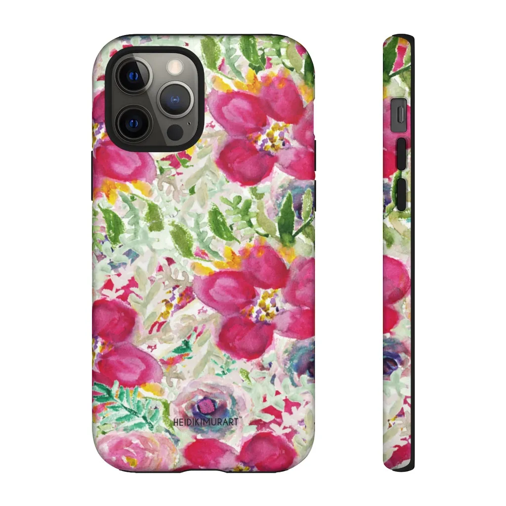 Pink Floral Designer Tough Cases, Mixed Flower Print iPhone Samsung Case-Made in USA