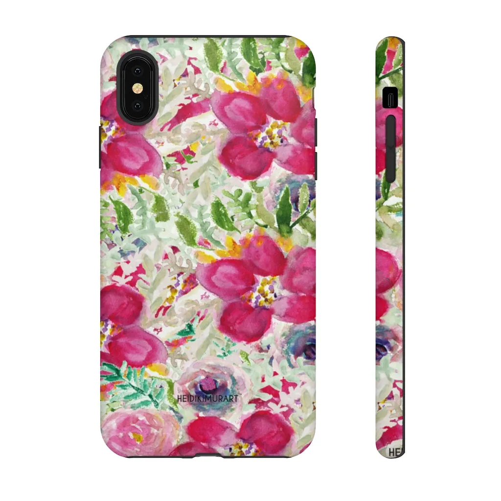 Pink Floral Designer Tough Cases, Mixed Flower Print iPhone Samsung Case-Made in USA