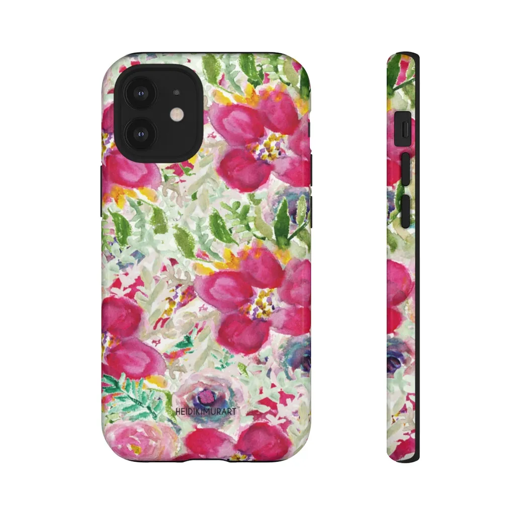 Pink Floral Designer Tough Cases, Mixed Flower Print iPhone Samsung Case-Made in USA