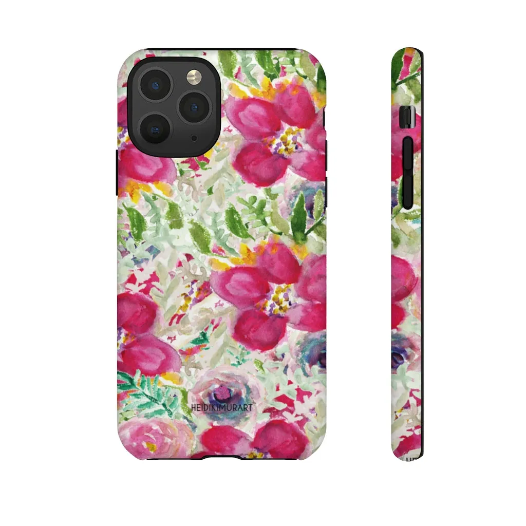 Pink Floral Designer Tough Cases, Mixed Flower Print iPhone Samsung Case-Made in USA