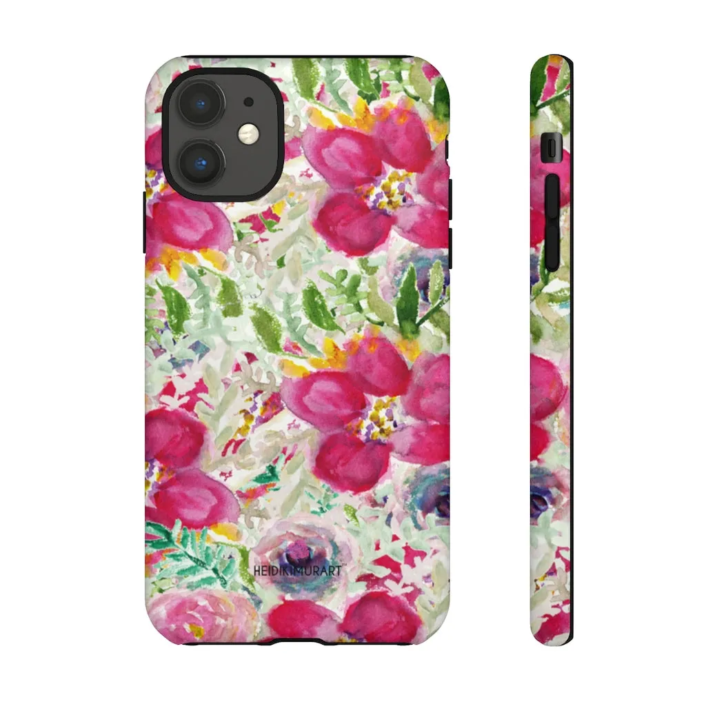 Pink Floral Designer Tough Cases, Mixed Flower Print iPhone Samsung Case-Made in USA