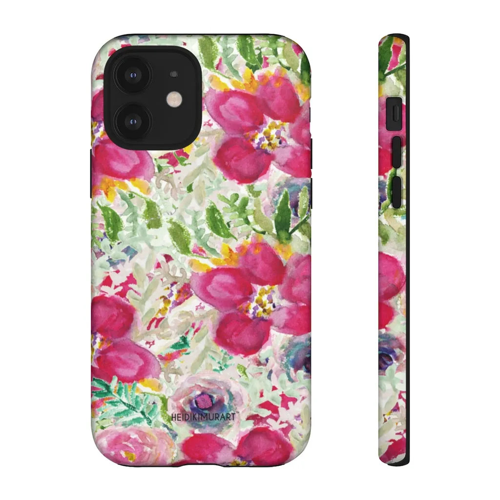 Pink Floral Designer Tough Cases, Mixed Flower Print iPhone Samsung Case-Made in USA