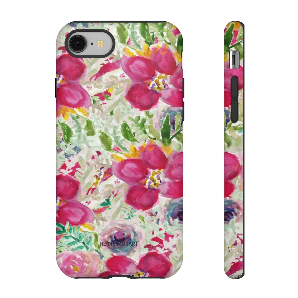 Pink Floral Designer Tough Cases, Mixed Flower Print iPhone Samsung Case-Made in USA