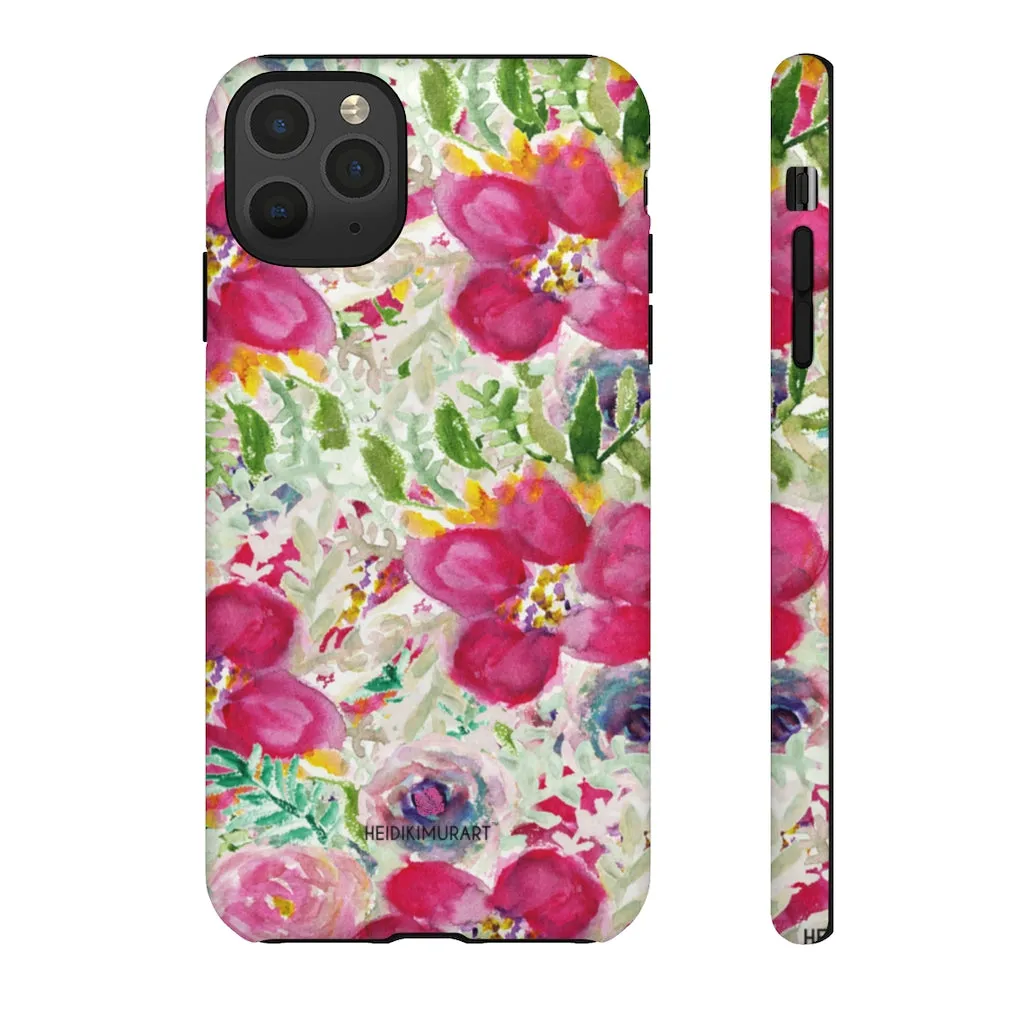 Pink Floral Designer Tough Cases, Mixed Flower Print iPhone Samsung Case-Made in USA