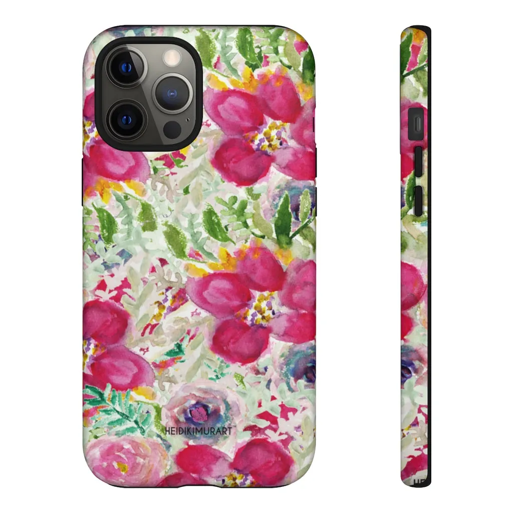 Pink Floral Designer Tough Cases, Mixed Flower Print iPhone Samsung Case-Made in USA