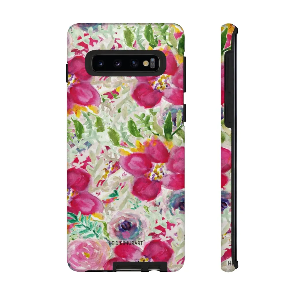 Pink Floral Designer Tough Cases, Mixed Flower Print iPhone Samsung Case-Made in USA