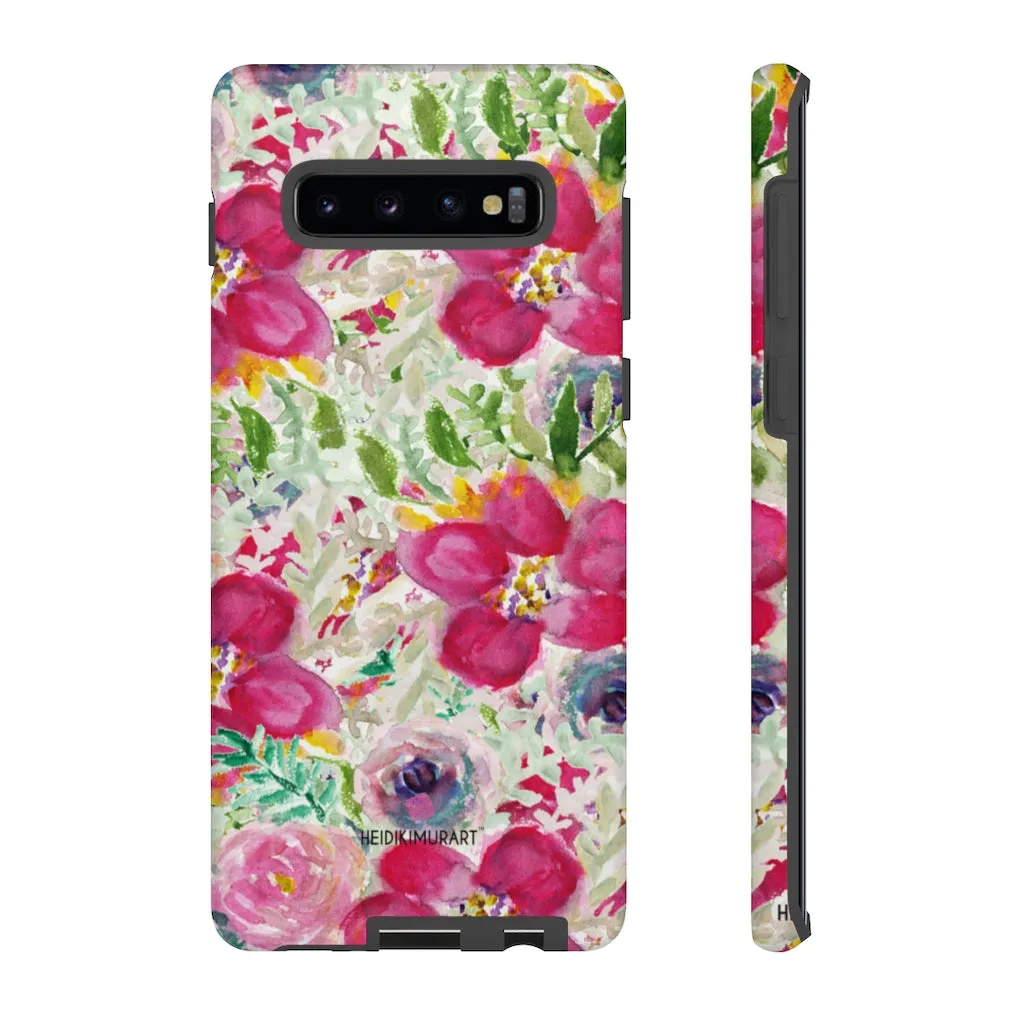 Pink Floral Designer Tough Cases, Mixed Flower Print iPhone Samsung Case-Made in USA