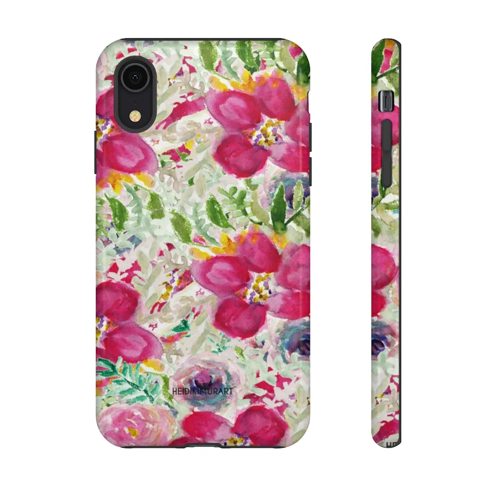 Pink Floral Designer Tough Cases, Mixed Flower Print iPhone Samsung Case-Made in USA