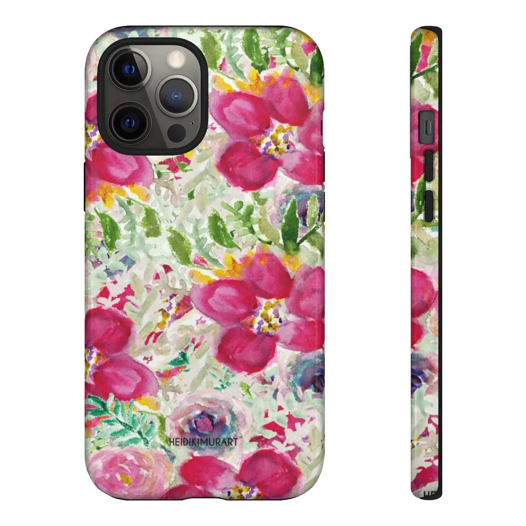 Pink Floral Designer Tough Cases, Mixed Flower Print iPhone Samsung Case-Made in USA