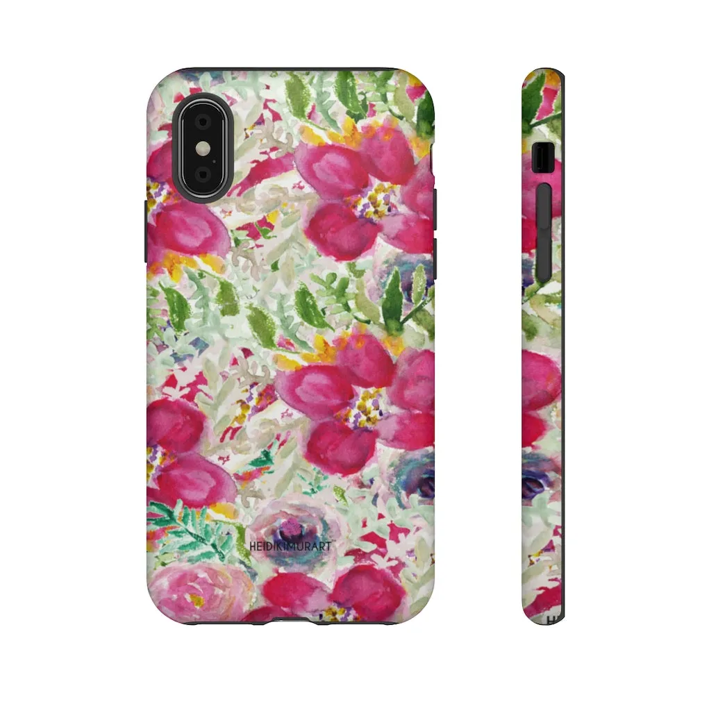 Pink Floral Designer Tough Cases, Mixed Flower Print iPhone Samsung Case-Made in USA