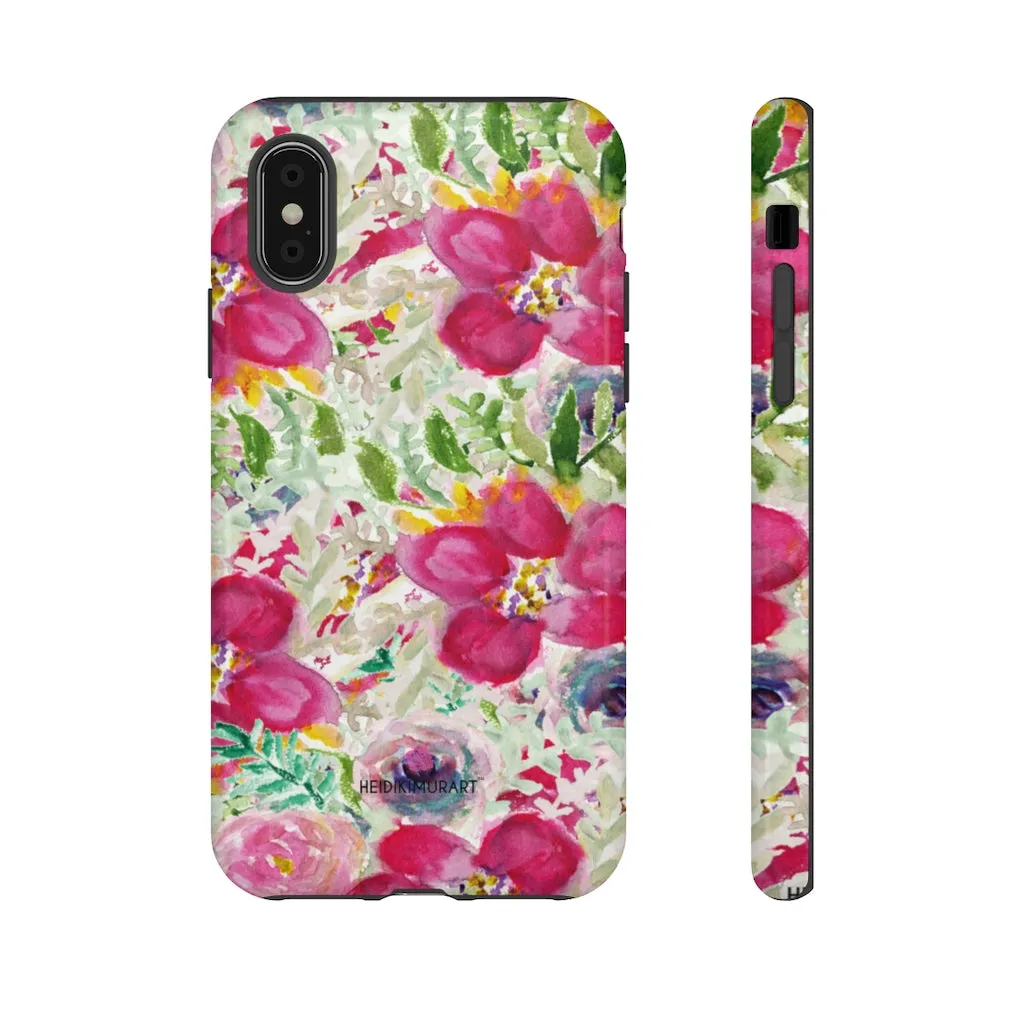 Pink Floral Designer Tough Cases, Mixed Flower Print iPhone Samsung Case-Made in USA