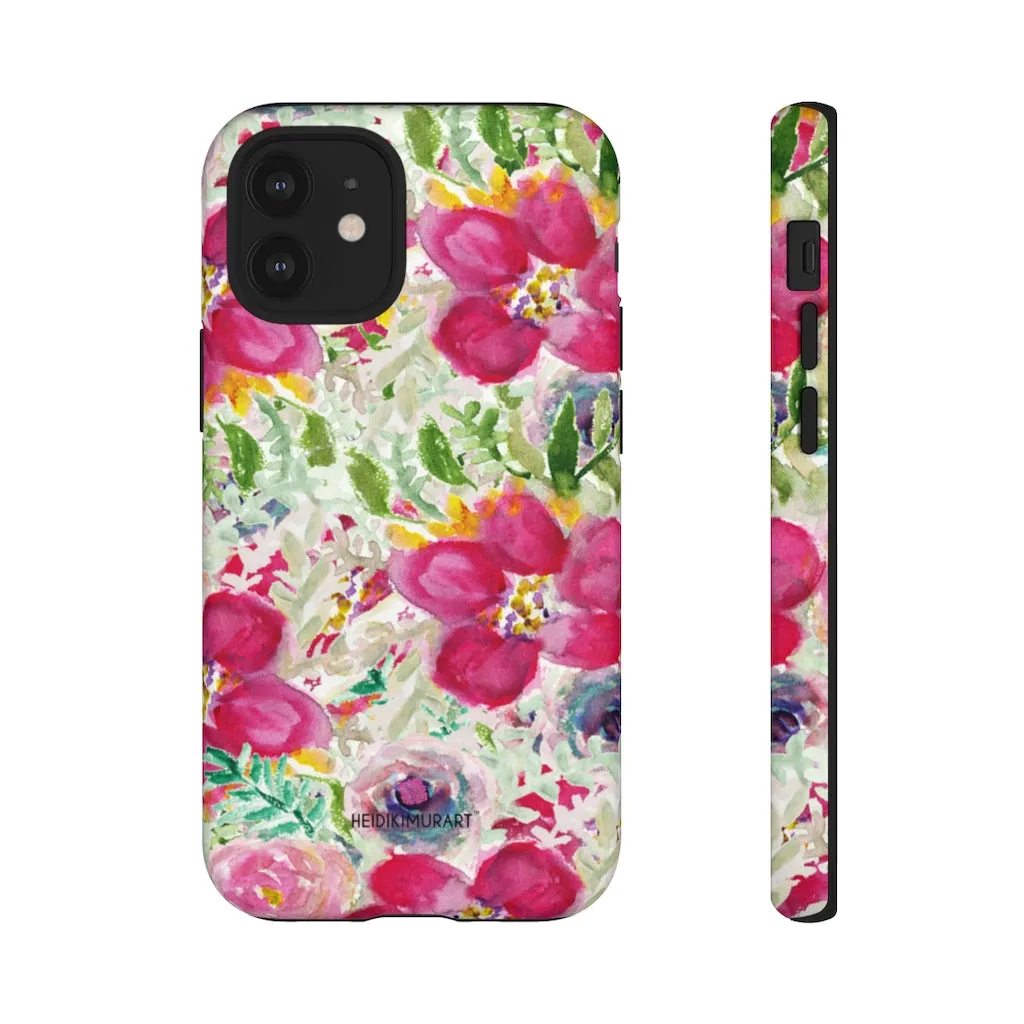 Pink Floral Designer Tough Cases, Mixed Flower Print iPhone Samsung Case-Made in USA