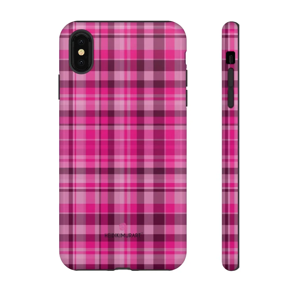 Pink Plaid Designer Tough Cases, Modern Tartan Plaid Print Women's Phone Case-Made in USA