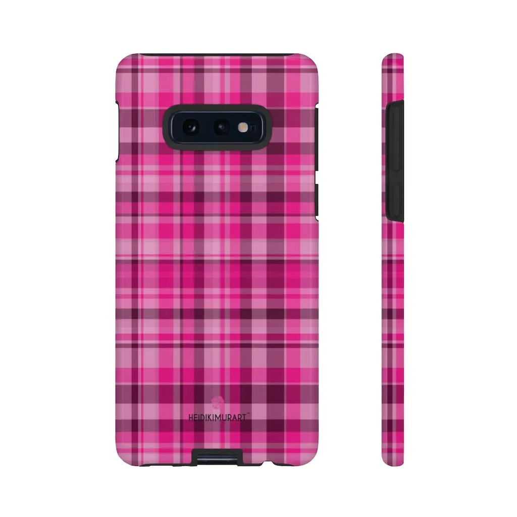 Pink Plaid Designer Tough Cases, Modern Tartan Plaid Print Women's Phone Case-Made in USA