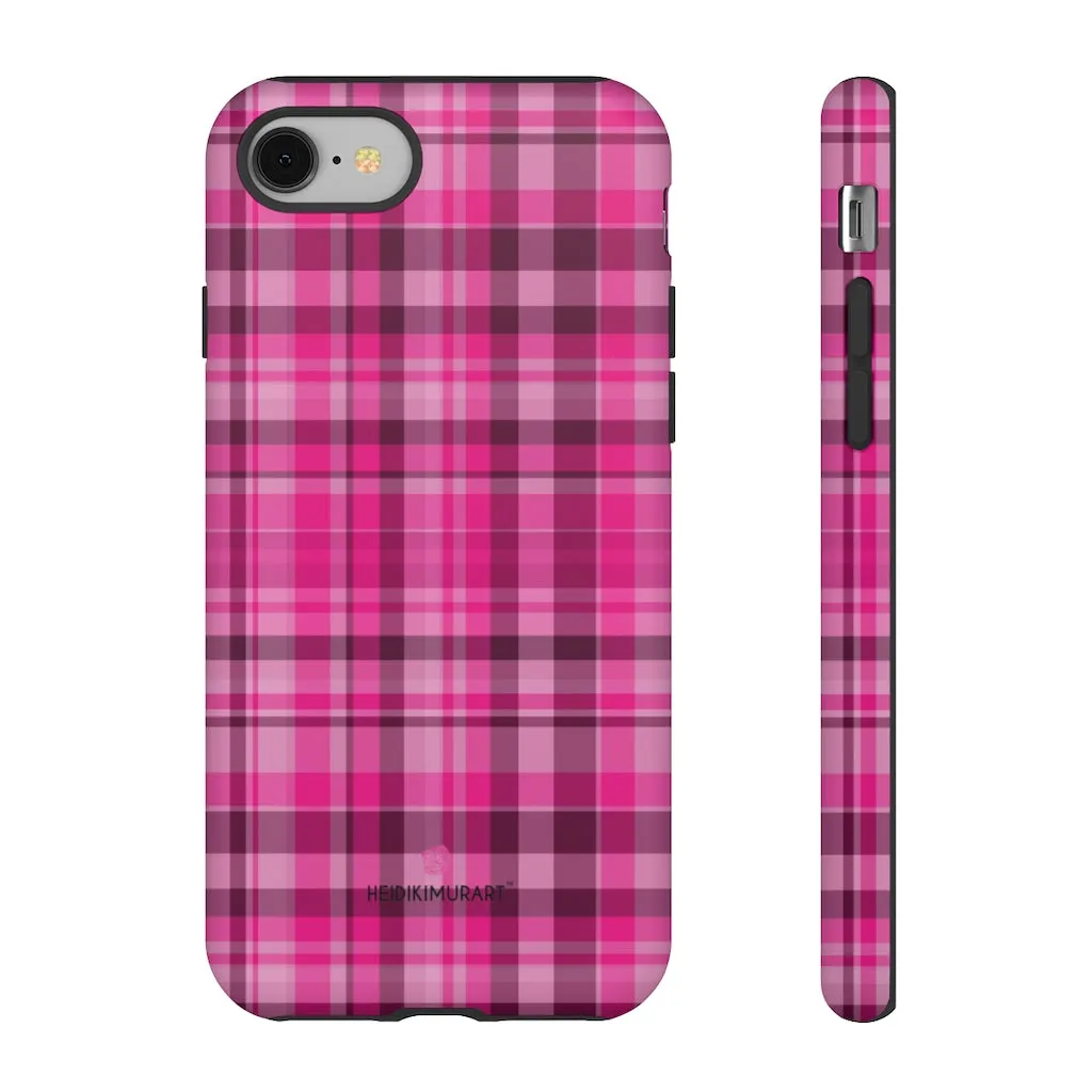 Pink Plaid Designer Tough Cases, Modern Tartan Plaid Print Women's Phone Case-Made in USA