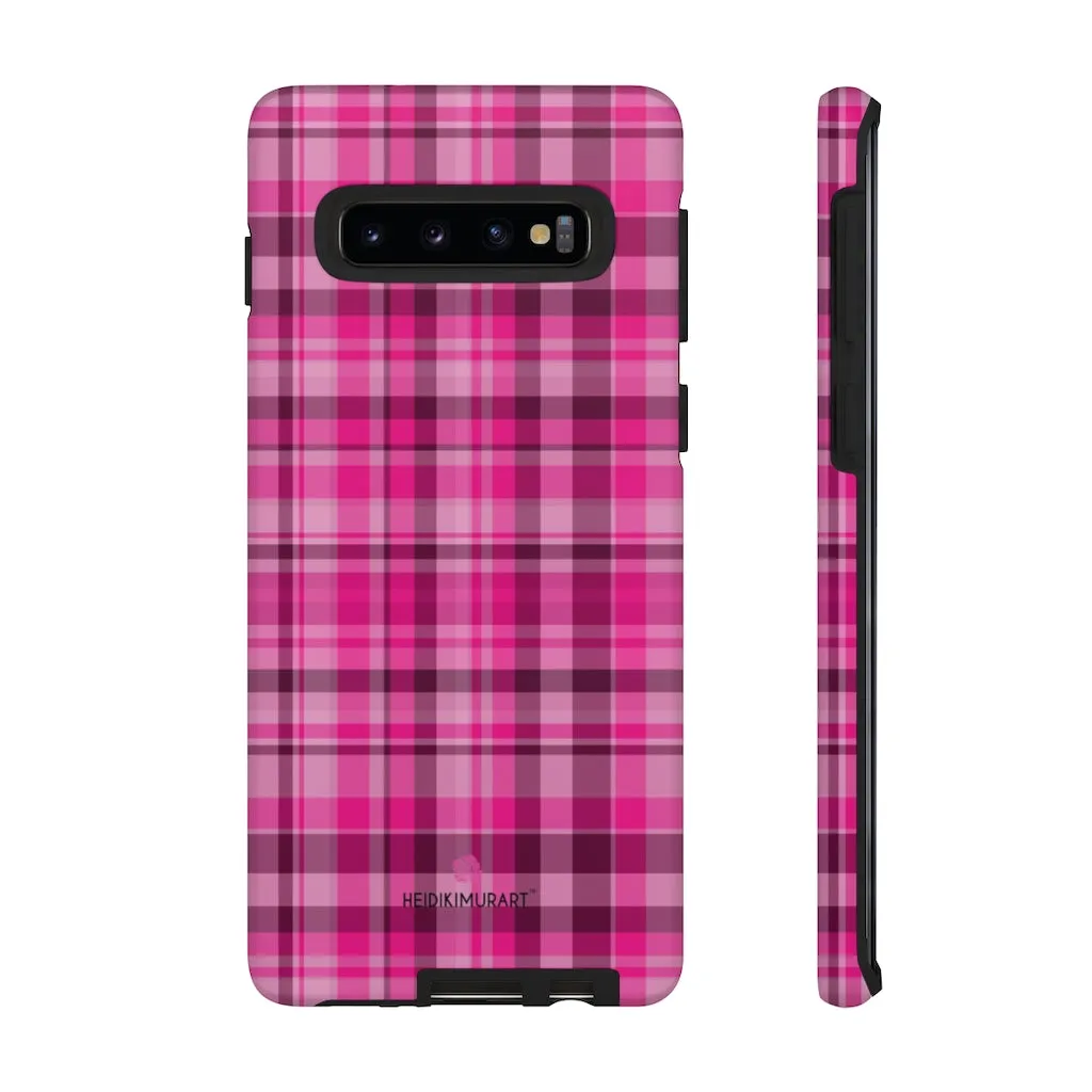 Pink Plaid Designer Tough Cases, Modern Tartan Plaid Print Women's Phone Case-Made in USA