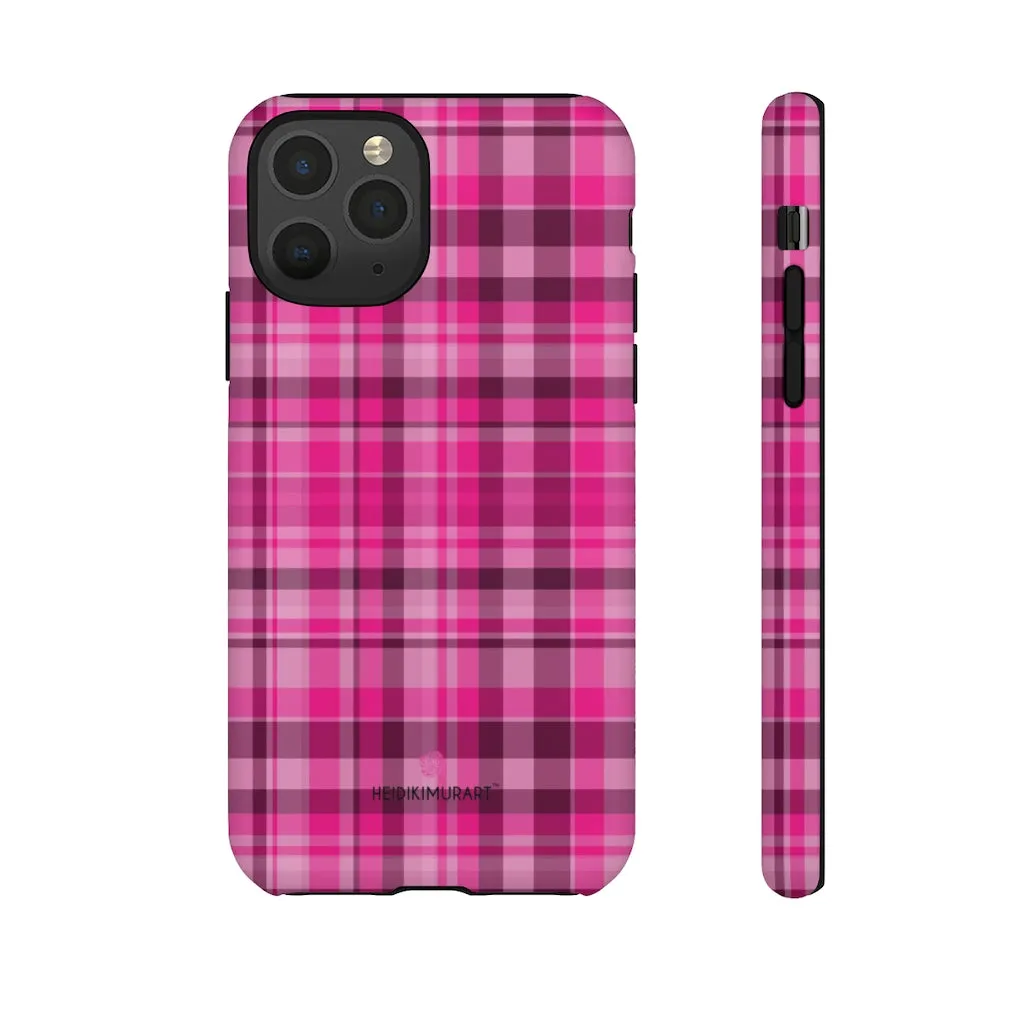 Pink Plaid Designer Tough Cases, Modern Tartan Plaid Print Women's Phone Case-Made in USA