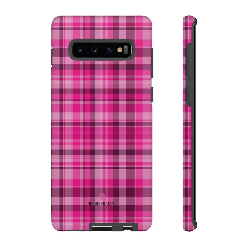 Pink Plaid Designer Tough Cases, Modern Tartan Plaid Print Women's Phone Case-Made in USA