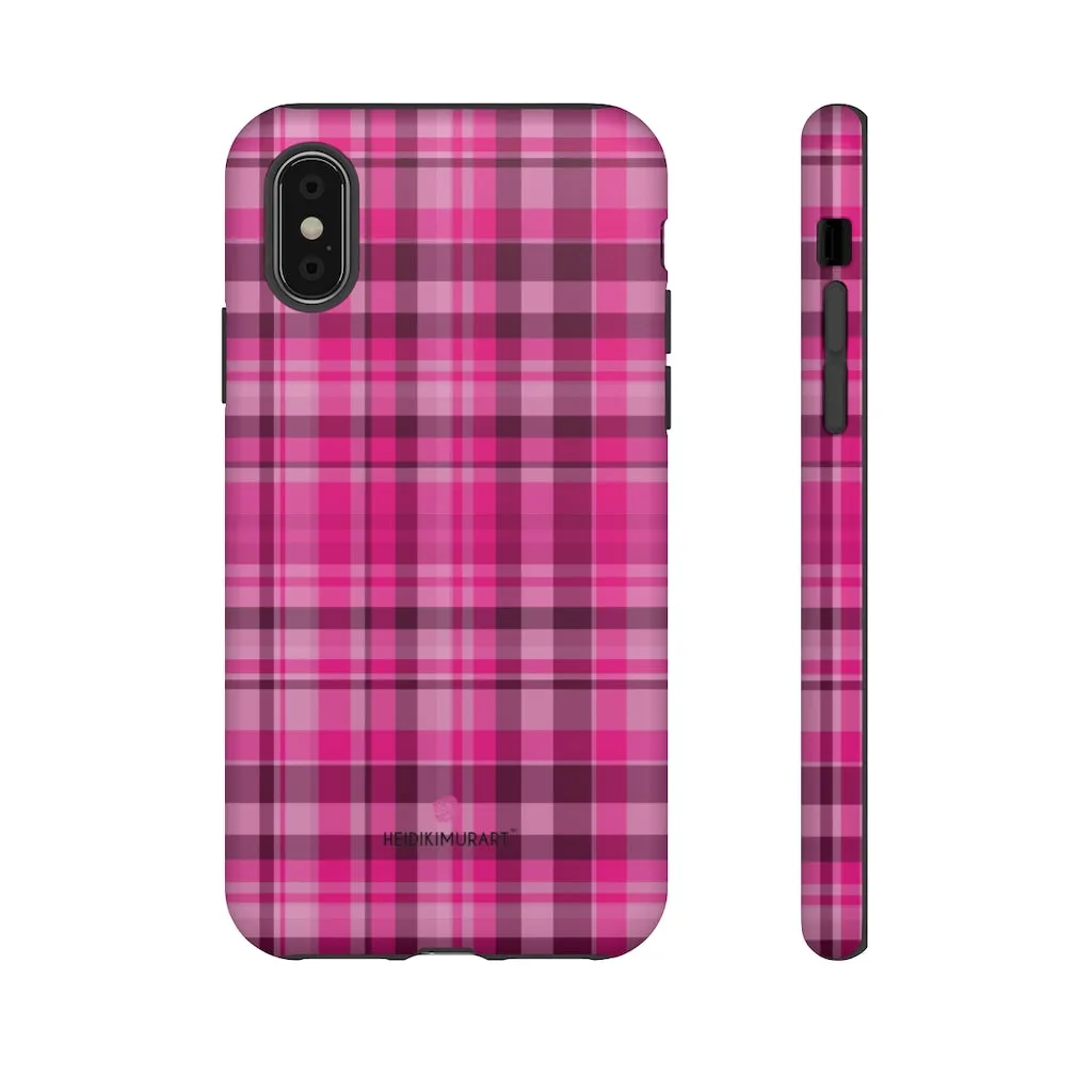 Pink Plaid Designer Tough Cases, Modern Tartan Plaid Print Women's Phone Case-Made in USA