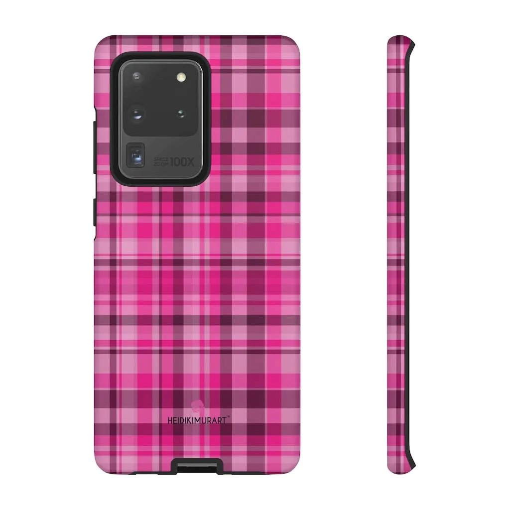 Pink Plaid Designer Tough Cases, Modern Tartan Plaid Print Women's Phone Case-Made in USA