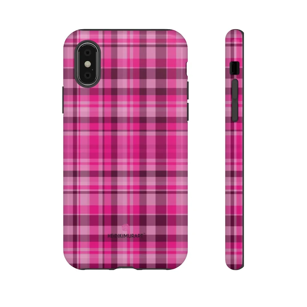 Pink Plaid Designer Tough Cases, Modern Tartan Plaid Print Women's Phone Case-Made in USA