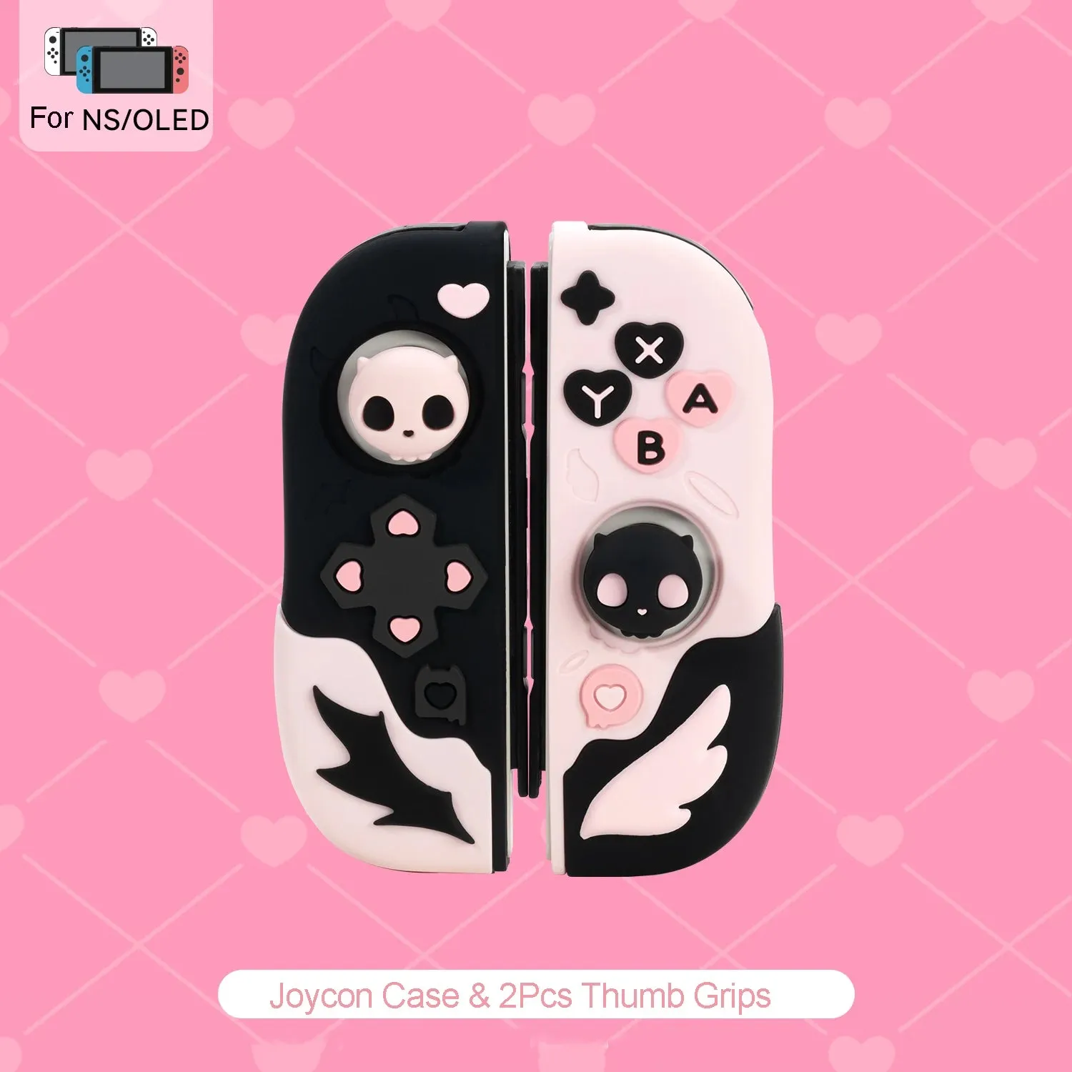 Pink Skull Silicone Protective Case and JoyCon Cover for NS / OLED