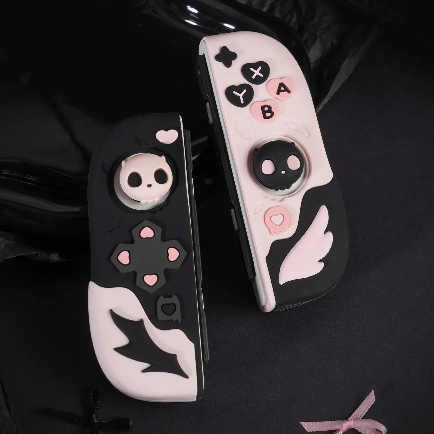 Pink Skull Silicone Protective Case and JoyCon Cover for NS / OLED