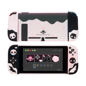 Pink Skull Silicone Protective Case and JoyCon Cover for NS / OLED