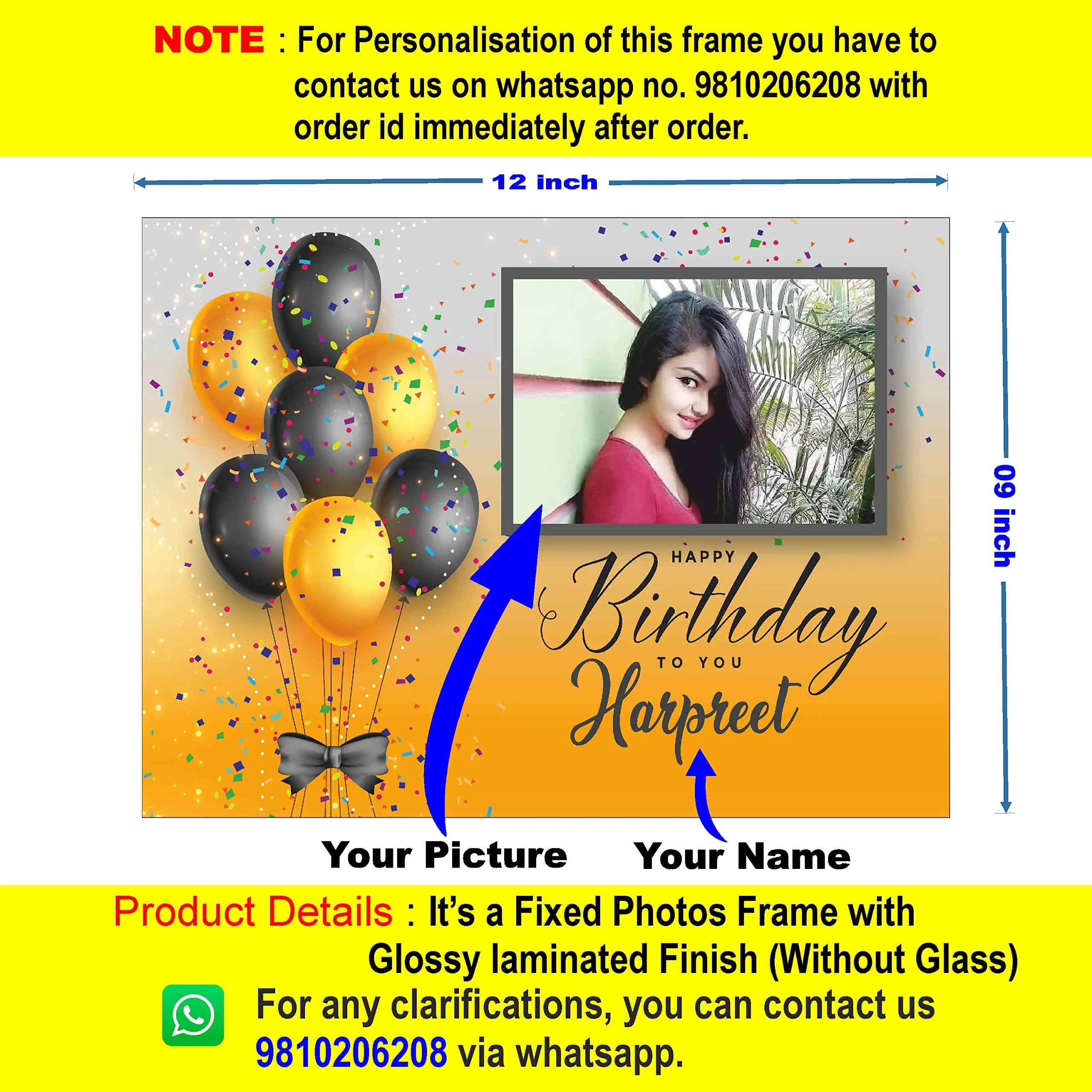 Plan To Gift Happy Birthday Customized Photo Frame with Name Collage | Customized for, anniversary, birthday and other functions Frame with Name 9 x 12 inch