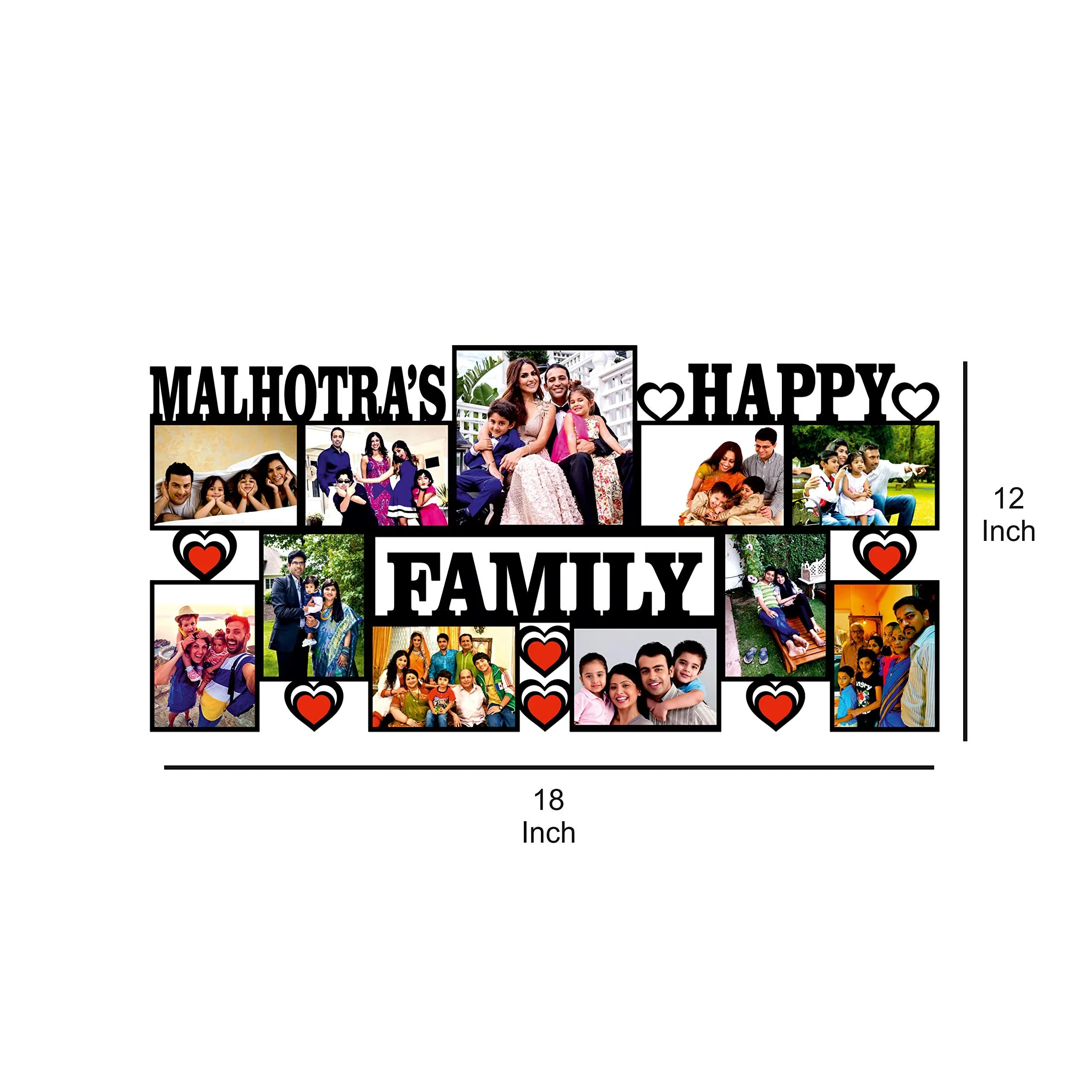 Plan To Gift "PRIME TAG ASSURANCE Happy Family with 11 photos Customized Photo Frame with Name Collage | Customized Gift Personalized Photo Frame with Name 12 x 24 inch