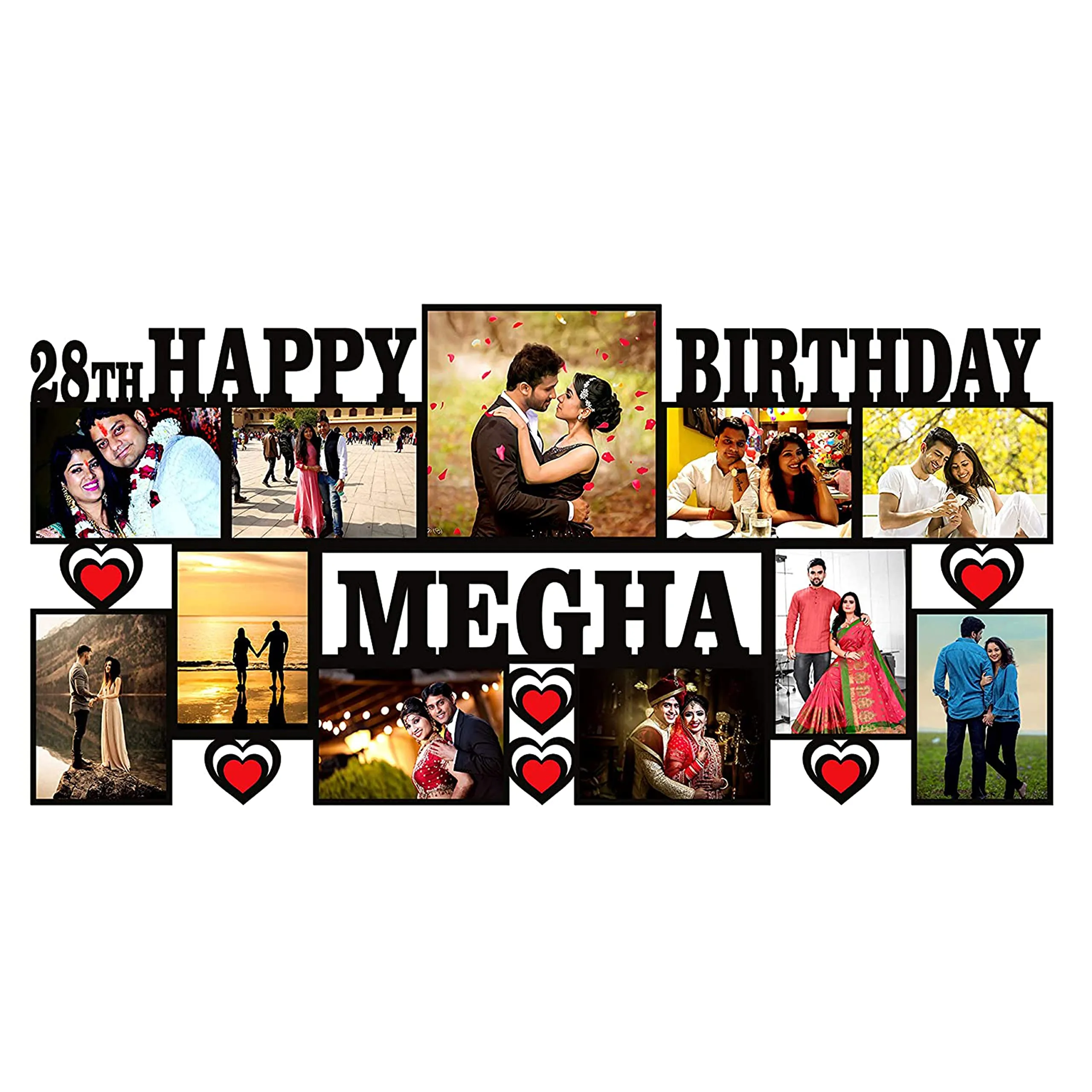 Plan To Gift "PRIME TAG PRODUCT Happy Birthday Frame with 11 photos Customized Photo Frame with Name Collage | Customized Gift Personalized Photo Frame with Name 12 x 24 inch